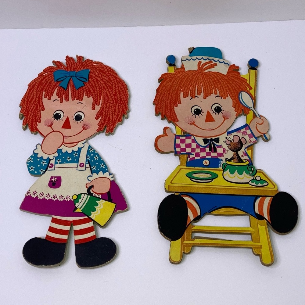 Vtg Raggedy Ann and Andy Doll Nursery Wall Hanging Set